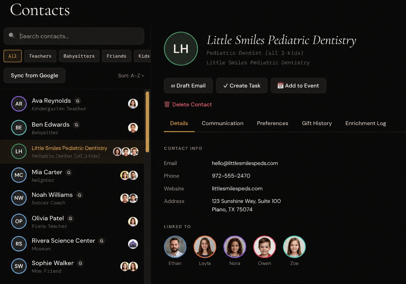FamilyOS Contacts surface